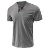 3 Pack Henley Shirt for Men Front Placket Short Sleeve Summer Tops Casual Button Cotton T-Shirt with Pocket (Grey/Red/D-Blue,3XL) view 3