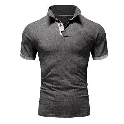 JEKE-DG Men's Slim Fit Color Matching Polo Shirt Lightweight Soft Golf Lapel T Shirt Casual Solid Short Sleeve T-Shirts (Dark Grey,4XL)