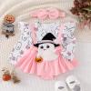 JLKGICF Baby Girl Halloween Thanksgiving Christmas Outfit Ghost Turkey Santa Claus Romper Skirt Overalls Dress Winter Clothes (Pink Cute Ghost, 9-12 Months) view 2