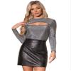 Allegra K Sparkle Cut Out Top for Women's Mock Neck Long Sleeve Party Glitter Tops X-Small Black view 1