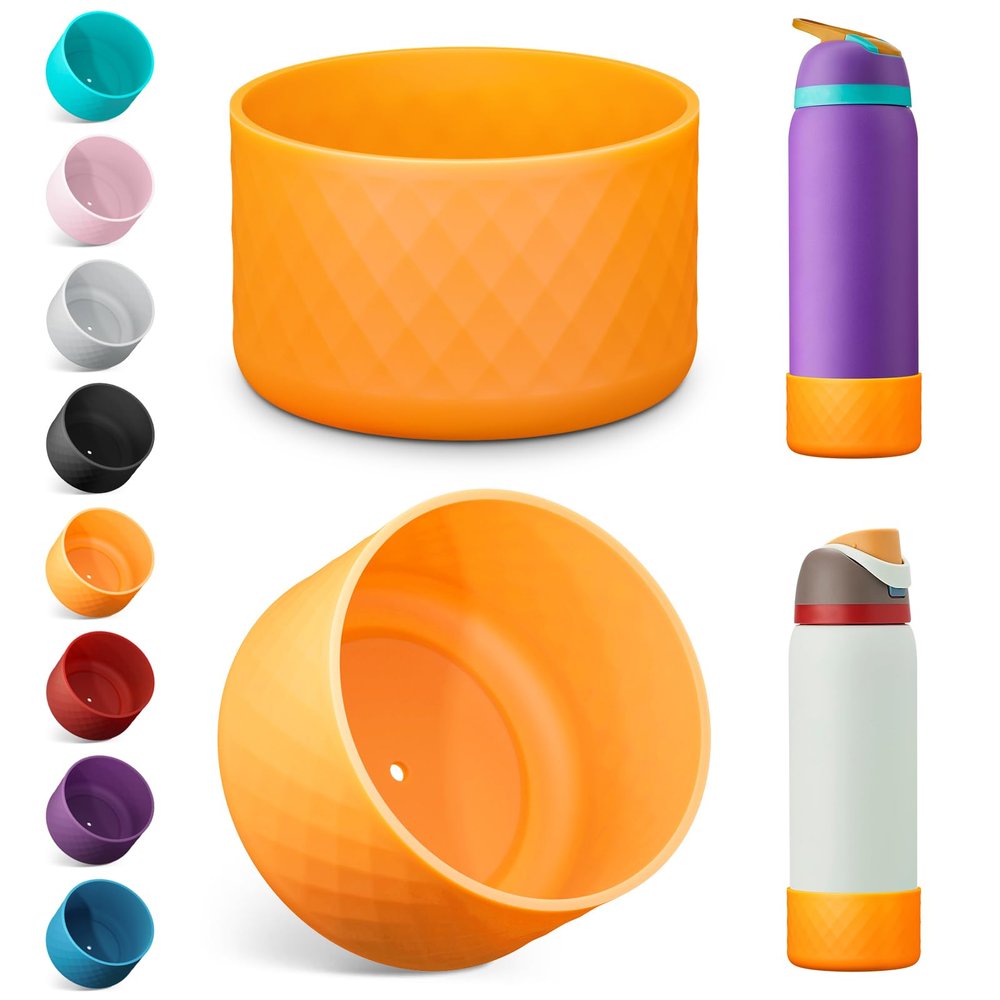 2PCS Silicone Water Bottle Boot for Owala 40oz, Protective Bottom Bumper Anti-Slip Sleeve for FreeSip, Twist, and Flip Stainless Steel Bottles, Dishwasher Safe and BPA Free(Orange)