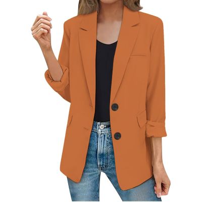 PETCDIM Womens Business Professional Blazers Casual Long Sleeve Lapel Collar Office Suit Jackets Plus Size Open Front Button Up Work Blazer Jackets Outfits Orange