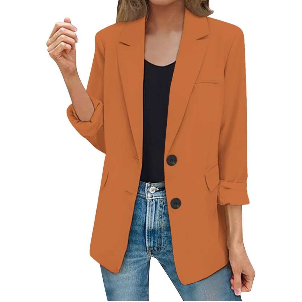 PETCDIM Womens Business Professional Blazers Casual Long Sleeve Lapel Collar Office Suit Jackets Plus Size Open Front Button Up Work Blazer Jackets Outfits Orange