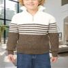 Happy Cherry Boys Sweater Quarter Zip Pullover Lightweight Casual Pullovers for Kids Striped Warm Soft Outwear Brown view 2