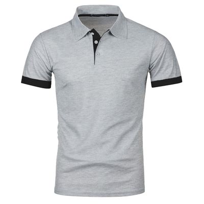 JEKE-DG Men's Slim Fit Color Matching Polo Shirt Lightweight Soft Golf Lapel T Shirt Casual Solid Short Sleeve T-Shirts (Light Grey,M)