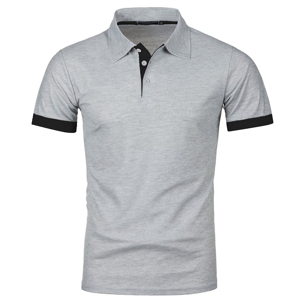 JEKE-DG Men's Slim Fit Color Matching Polo Shirt Lightweight Soft Golf Lapel T Shirt Casual Solid Short Sleeve T-Shirts (Light Grey,M)