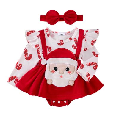 JLKGICF Baby Girl Halloween Thanksgiving Christmas Outfit Ghost Turkey Santa Claus Romper Skirt Overalls Dress Winter Clothes (Red Santa Clause, 9-12 Months)