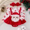 JLKGICF Baby Girl Halloween Thanksgiving Christmas Outfit Ghost Turkey Santa Claus Romper Skirt Overalls Dress Winter Clothes (Red Santa Clause, 9-12 Months) view 2