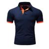 JEKE-DG Men's Slim Fit Color Matching Polo Shirt Lightweight Soft Golf Lapel T Shirt Casual Solid Short Sleeve T-Shirts (Navy Blue Orange,M) view 1
