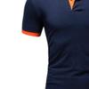 JEKE-DG Men's Slim Fit Color Matching Polo Shirt Lightweight Soft Golf Lapel T Shirt Casual Solid Short Sleeve T-Shirts (Navy Blue Orange,M) view 2