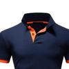 JEKE-DG Men's Slim Fit Color Matching Polo Shirt Lightweight Soft Golf Lapel T Shirt Casual Solid Short Sleeve T-Shirts (Navy Blue Orange,M) view 3
