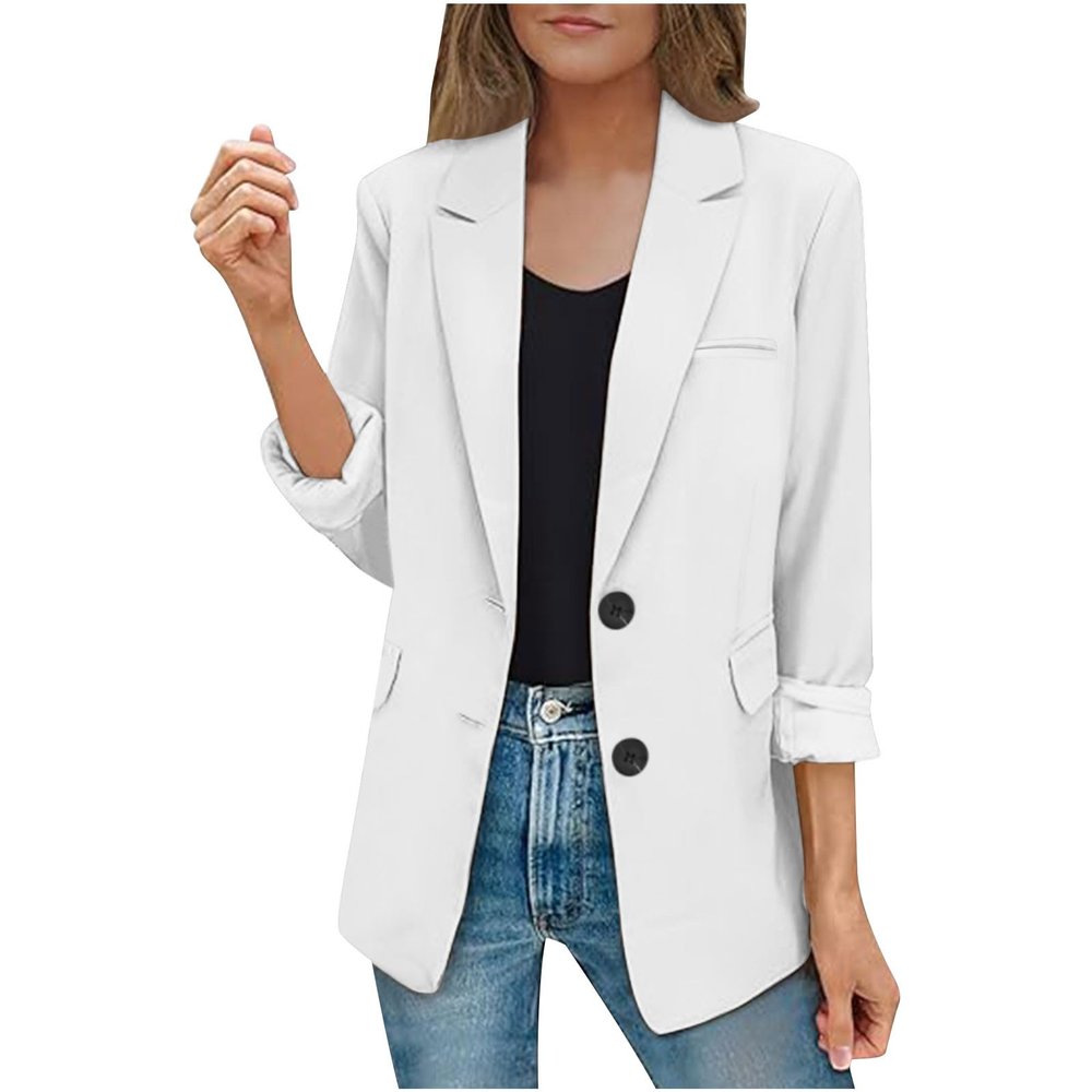 Blazers for Women Casual Open Front Long Sleeve Work Office Blazer Jacket Fashion Button Lapel Blazer with Pockets, Womens Blazer