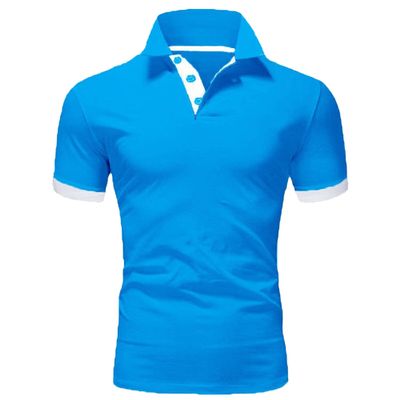 JEKE-DG Men's Slim Fit Color Matching Polo Shirt Lightweight Soft Golf Lapel T Shirt Casual Solid Short Sleeve T-Shirts (Blue White,M)