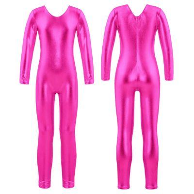 JEYPINMI Toddler Girls Unitards Gymnastics Long Sleeves Full Body Ballet Leotards Dance Bodysuit 4-14 Years Hot Pink 10 Years