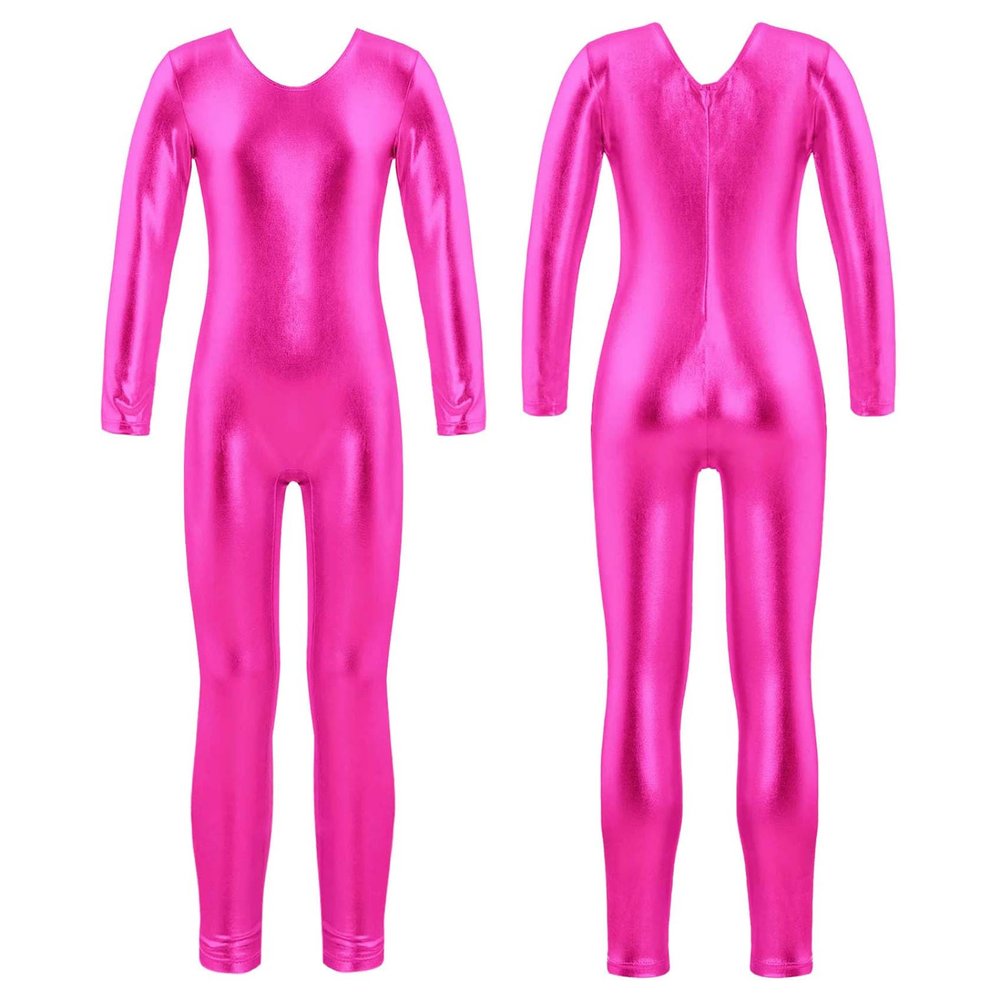 JEYPINMI Toddler Girls Unitards Gymnastics Long Sleeves Full Body Ballet Leotards Dance Bodysuit 4-14 Years Hot Pink 10 Years