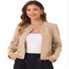 Allegra K Cropped Jacket for Women's Collarless Casual Open Front Jackets X-Small Khaki