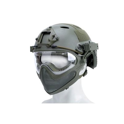 Goldenball Pilot Airsoft Paintball Full Face Helmet w/Steel Mesh Face Guard (Olive Drab Green)