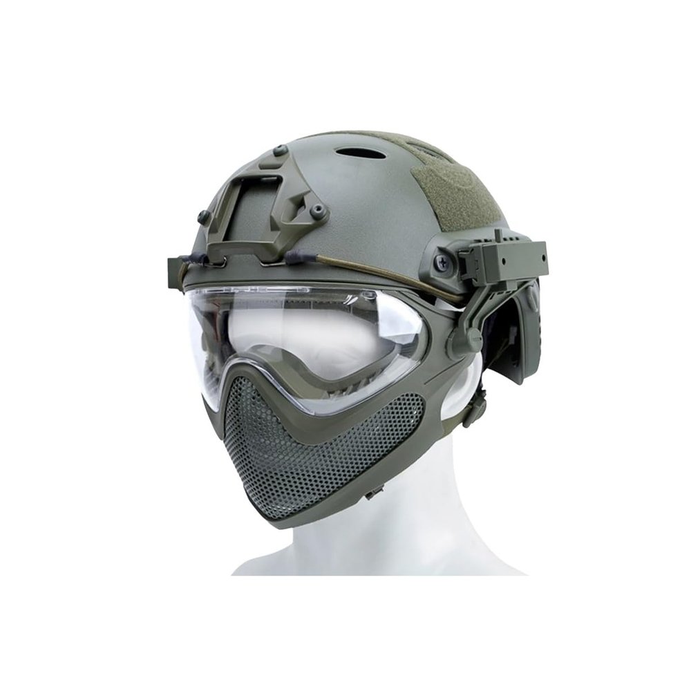 Goldenball Pilot Airsoft Paintball Full Face Helmet w/Steel Mesh Face Guard (Olive Drab Green)