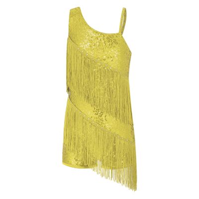Sinleey Kids Girls Shiny Tassel Latin Dance Dress Sleeveless Salsa Tango Jazz Samba Ballroom Dance Fringe Dress Gold A 14 Years