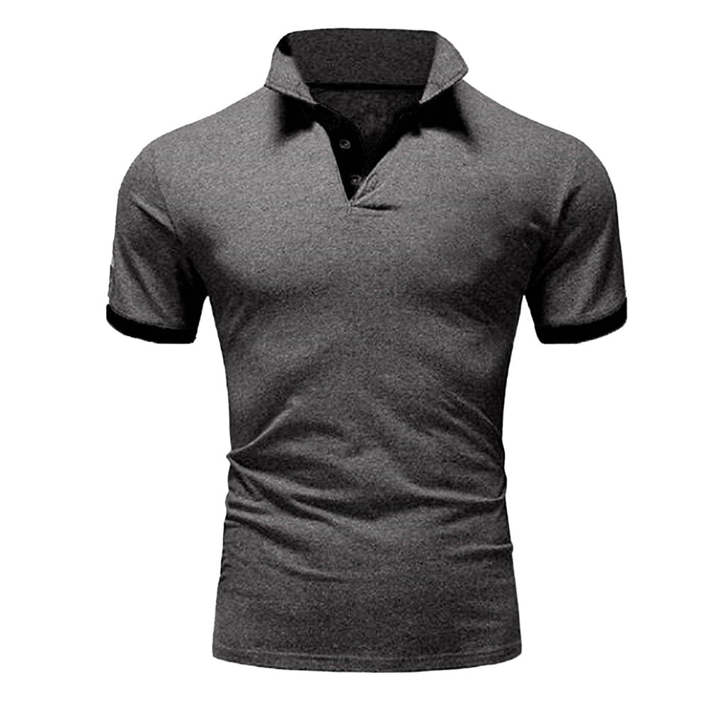JEKE-DG Men's Slim Fit Color Matching Polo Shirt Lightweight Soft Golf Lapel T Shirt Casual Solid Short Sleeve T-Shirts (Dark Grey Black,XL)