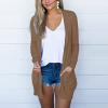 JOFOW Women Lightweight Cardigan Sweaters with Pocket Healthy Wool Sports Long Cardigan Soft and Comfortable Women's Wool Cardigan Healthy Sports Long Cardigan (A-Khaki,Small) view 2