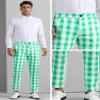 Lars Amadeus Green White Gingham Plaid Pants for Men's Flat Front Trousers Business Tartan Dress Pants 28 view 4