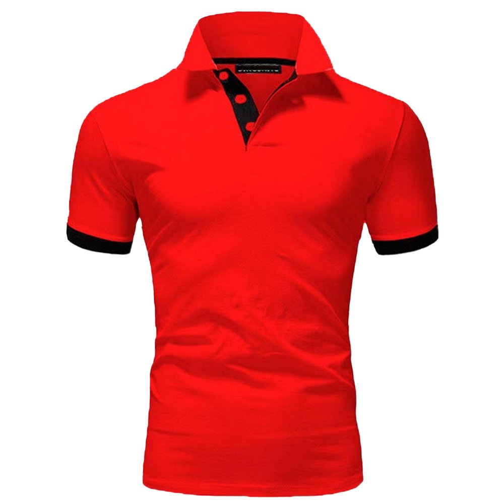 Men's Slim Fit Color Matching Polo Shirt Lightweight Soft Golf Lapel T Shirt Casual Solid Short Sleeve T-Shirts (Red,L)