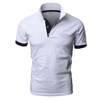 JEKE-DG Men's Slim Fit Color Matching Polo Shirt Lightweight Soft Golf Lapel T Shirt Casual Solid Short Sleeve T-Shirts (White,XXL)