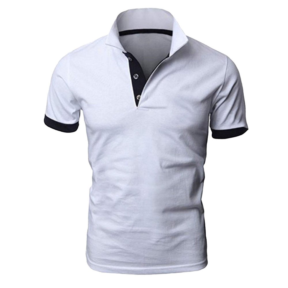 JEKE-DG Men's Slim Fit Color Matching Polo Shirt Lightweight Soft Golf Lapel T Shirt Casual Solid Short Sleeve T-Shirts (White,XXL)