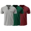 3 Pack Henley Shirt for Men Front Placket Short Sleeve Summer Tops Casual Button Cotton T-Shirt with Pocket (Grey2/Green2/Red,M)