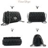 Esimileeya Black Quilted Shoulder Purses for Women Trendy with Silver Chain Strap Black Small Crossbody Bags with Woven Hand Carry Strap Clutch Purses for Women Going Out Bags Evening Handbag view 3