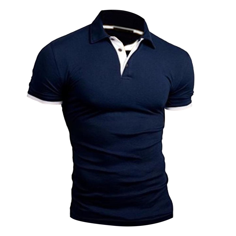 JEKE-DG Men's Slim Fit Color Matching Polo Shirt Lightweight Soft Golf Lapel T Shirt Casual Solid Short Sleeve T-Shirts (Navy Blue White,6XL)