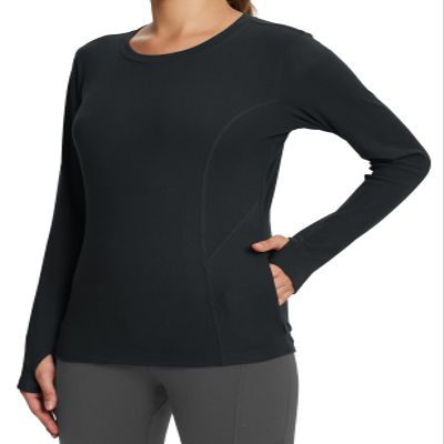 baleaf Women's Fleece Shirts Thermal Tops Long Sleeve Zipper Pocket Brushed Fabric Comfy Soft Warm Base Layer Cold Wearther Gear Thumbholes Black S