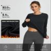 baleaf Women's Fleece Shirts Thermal Tops Long Sleeve Zipper Pocket Brushed Fabric Comfy Soft Warm Base Layer Cold Wearther Gear Thumbholes Black S view 4