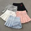 Nileafes Little Girl Pleated Tennis Skirt with Short Kid Athletic Uniform Skorts Sport Golf Cheer Heart Pattern Skirts Size 130 (5-6 Years,137-Blue) view 3