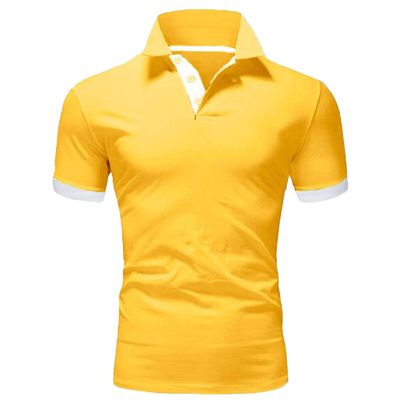 JEKE-DG Men's Slim Fit Color Matching Polo Shirt Lightweight Soft Golf Lapel T Shirt Casual Solid Short Sleeve T-Shirts (Yellow,4XL)