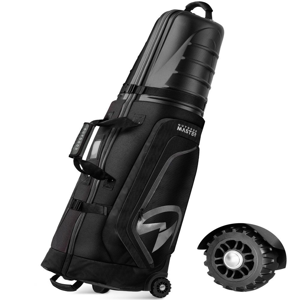 OutdoorMaster Golf Travel Bags for Airlines with Wheels and Hard Case Top, Protect Golf Clubs, Lightweight and Easy to Maneuver, Upgrade Version, Rock Black