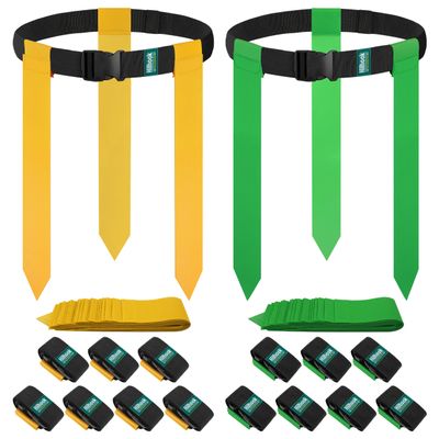 Hilhook Flag Football Belts, 14 Player Flag Football Set with 42 Flags for Kids Youth and Adults Training Equipment (Forest Green and Yellow)