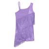 Sinleey Kids Girls Shiny Tassel Latin Dance Dress Sleeveless Salsa Tango Jazz Samba Ballroom Dance Fringe Dress Lavender A 14 Years view 4