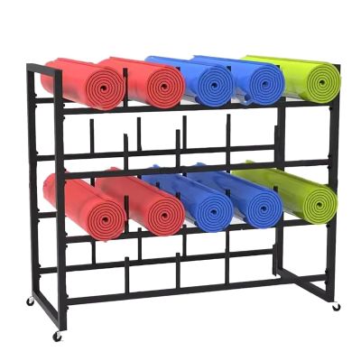YLLFFLL Commercial Yoga Mat Storage Rack Rolling Yoga Mat Cart with Wheels Large Capacity, Gym/Workout Room Freestanding Foam Roller Holder Stand, Yoga Blocks Organizer