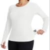 baleaf Women's Fleece Shirts Thermal Tops Long Sleeve Zipper Pocket Brushed Fabric Comfy Soft Warm Base Layer Cold Wearther Gear Thumbholes White L view 1