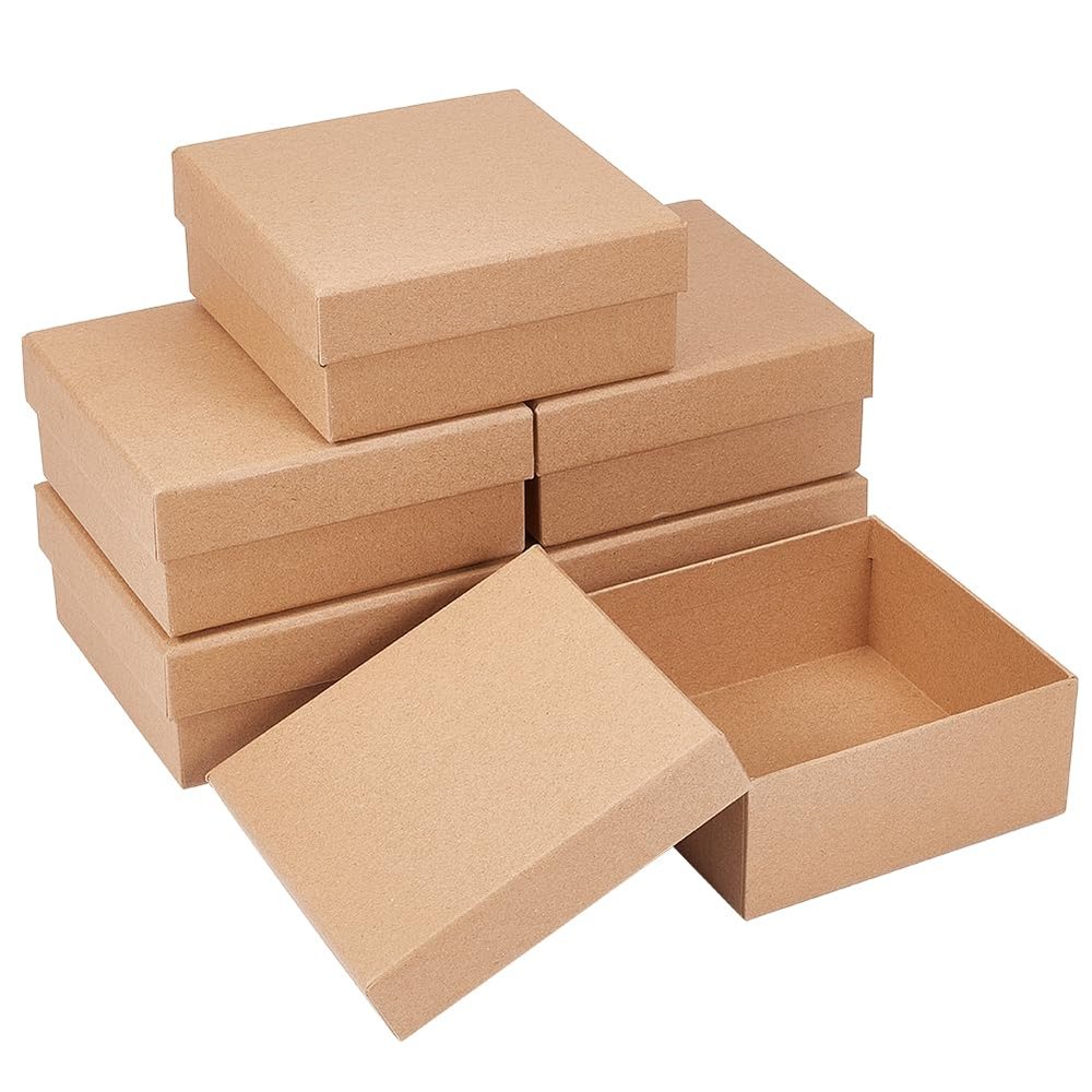 BENECREAT 6 Pack Kraft Paper Box, 5x5x2.2 Inch Jewelry Gift Boxes Cardboard Jewelry Boxes Kraft Case for Necklace Earring Storage, Wedding Christmas Party Favors