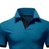 JEKE-DG Men's Slim Fit Color Matching Polo Shirt Lightweight Soft Golf Lapel T Shirt Casual Solid Short Sleeve T-Shirts (Dark Blue,S) view 3