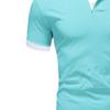 JEKE-DG Men's Slim Fit Color Matching Polo Shirt Lightweight Soft Golf Lapel T Shirt Casual Solid Short Sleeve T-Shirts (Cyan,M) view 2