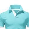 JEKE-DG Men's Slim Fit Color Matching Polo Shirt Lightweight Soft Golf Lapel T Shirt Casual Solid Short Sleeve T-Shirts (Cyan,M) view 3