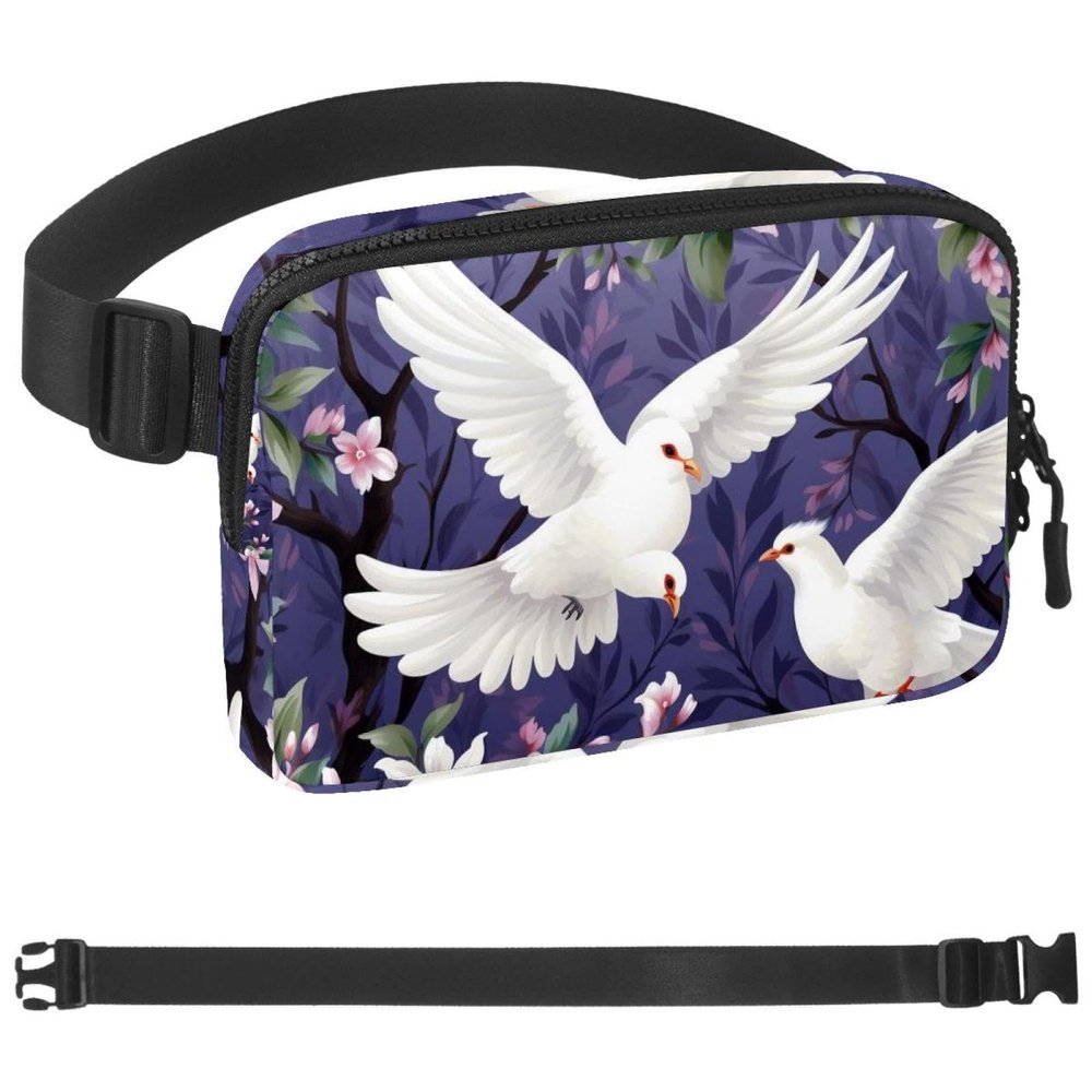 Pink Flower Peace Dove-1704 Unisex Style Fanny Pack: Fashion Waist Packs, Crossbody Bags Sport Slim Fashionable for Jogging Hiking Hiker Woman Man