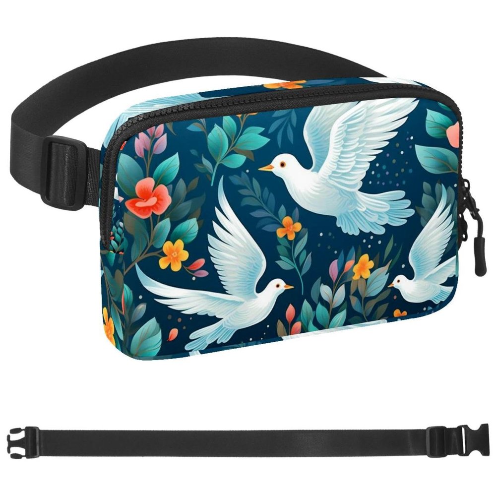 Green Leaf Flower Dove-1758 Unisex Style Fanny Pack: Fashion Waist Packs, Crossbody Bags Sport Slim Fashionable for Jogging Hiking Hiker Woman Man