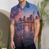 Sunset Over Tel Aviv Beach Israel Men's Hawaiian Shirt Short-Sleeve Button Down Shirt Tops for Casual Beach Vacation XS view 2