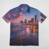 Sunset Over Tel Aviv Beach Israel Men's Hawaiian Shirt Short-Sleeve Button Down Shirt Tops for Casual Beach Vacation XS view 4