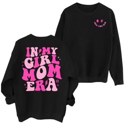 HQP in My Girl Mom Era Sweatshirt Mama Sweatshirt Mom Life Letter Printed Shirt Casual Long Sleeve Pullover Mama Gifts Tops Black